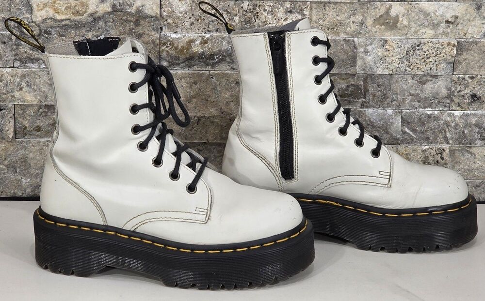 Dr. Martens Jadon White Quad Platform Boots Size 6 Goth Punk Grunge Combat Zip